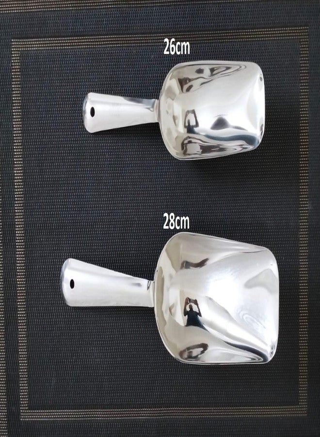 LDG WARE Stainless Steel Aata Scoop Spoon | Grocery Flour Grain Dry Foods Candy Spice Scoop | Heavy Duty Steel Atta Scoops (Silver) (26 * 7.5 * 3cm/28 * 10 * 3.5cm) - Image 2